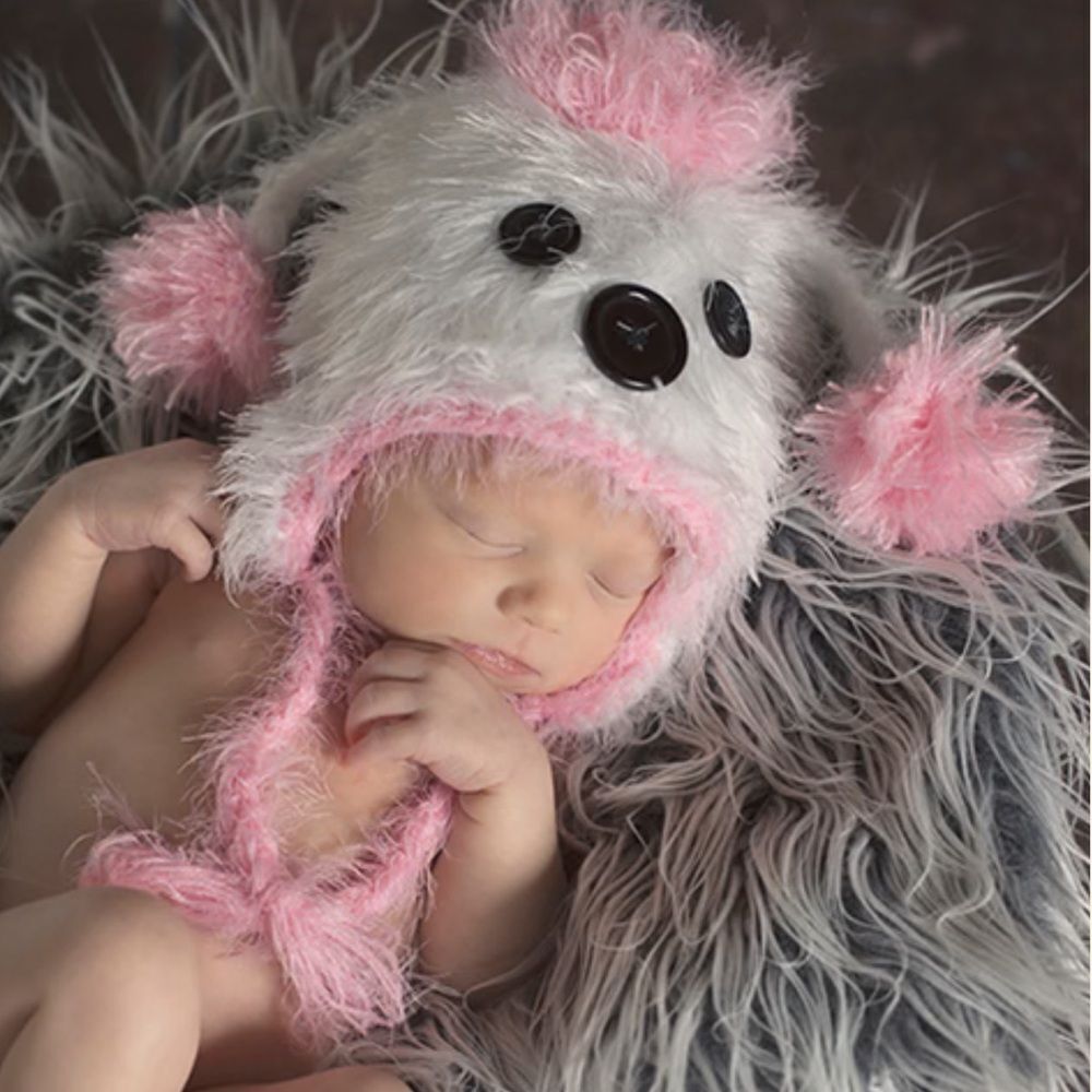 Daisy Baby Girls Infant White & Pink Feather Yarn Poodle Hat 6-12 months NEW